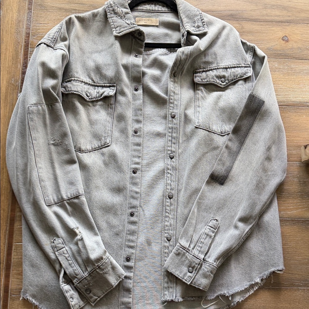 AllSaints Men's Light Olive-Grey Shirt Jacket